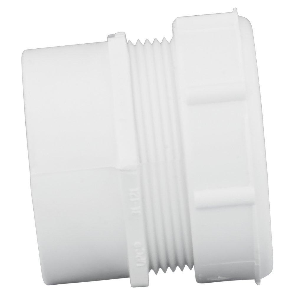 White PVC DWV Male Trap Adapter with Washer & Polyethylene Nut 