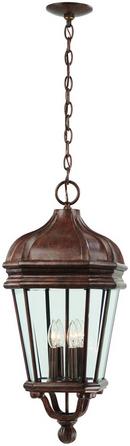 40W 4-Light Outdoor Chain Hung Wall Sconce in Vintage Rust with Double French Scavo Clear Beveled Glass