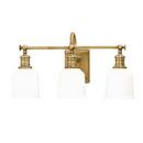 100W 3-Light Vanity with Opal and Glossy Glass in Aged Brass