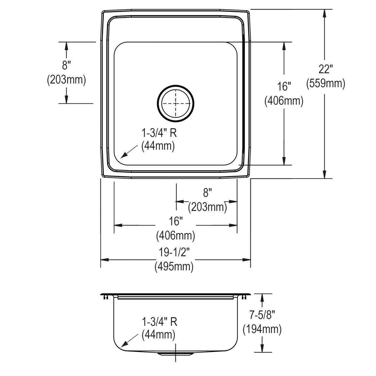 Elkay Lustrous Satin 19-1/2 x 22 in. Stainless Steel Single Bowl Drop-in Kitchen Sink in Lustrous Satin 