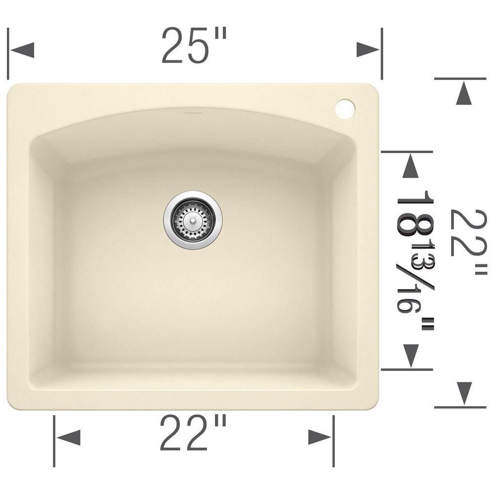 BLANCO Biscuit 25 x 22 in. 1 Hole Composite Single Bowl Dual Mount Kitchen Sink 