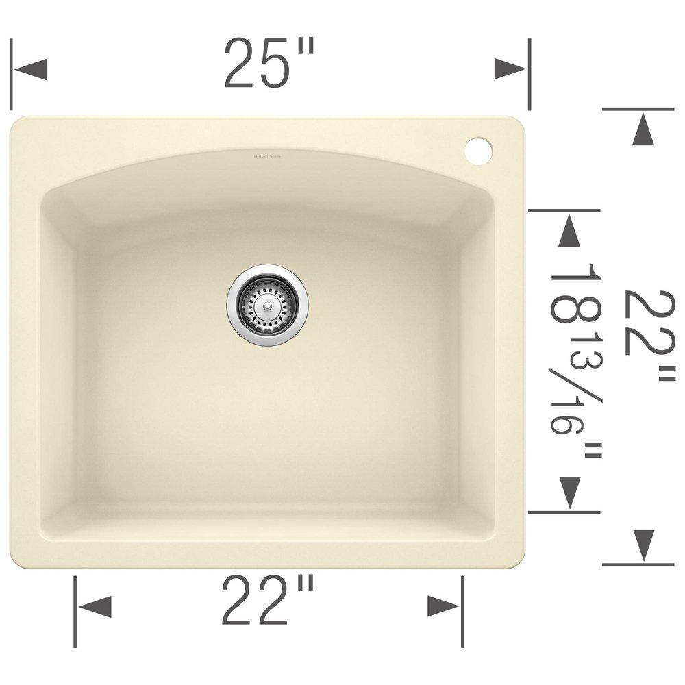 BLANCO Biscuit 25 x 22 in. 1 Hole Composite Single Bowl Dual Mount Kitchen Sink 