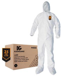 Liquid & Particle Protection Coveralls, Zipper Front, Elastic Wrists, Ankles, Hood & Boots, White, XL (Case of 25)