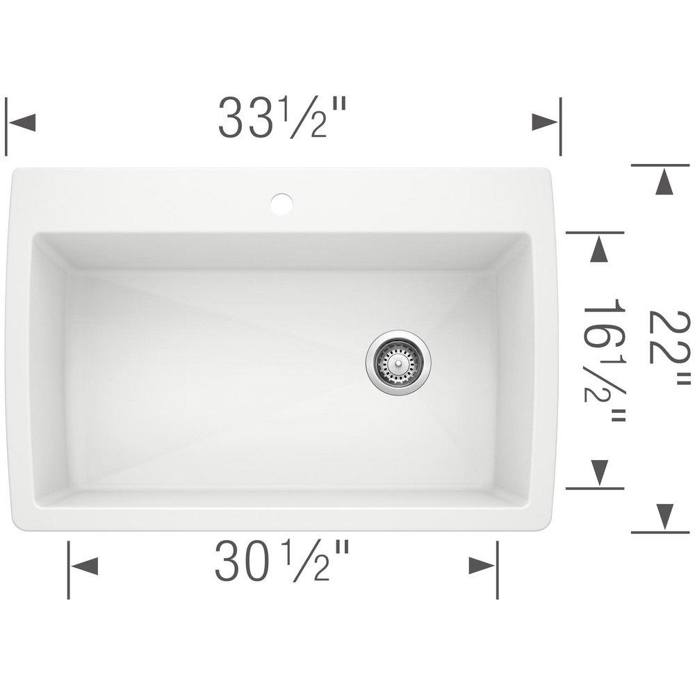 BLANCO White 33-1/2 x 22 in. 1 Hole Composite Single Bowl Dual Mount Kitchen Sink 