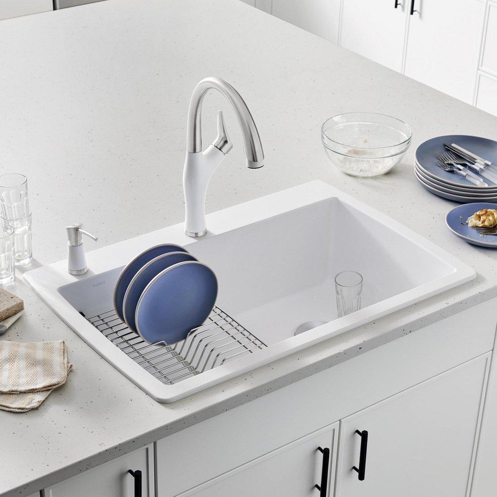 BLANCO White 33-1/2 x 22 in. 1 Hole Composite Single Bowl Dual Mount Kitchen Sink 