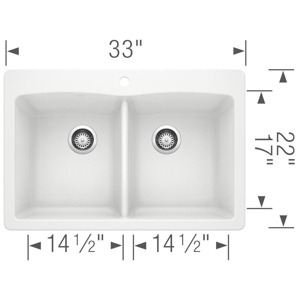 BLANCO White 33 x 22 in. 1 Hole Composite Double Bowl Dual Mount Kitchen Sink 