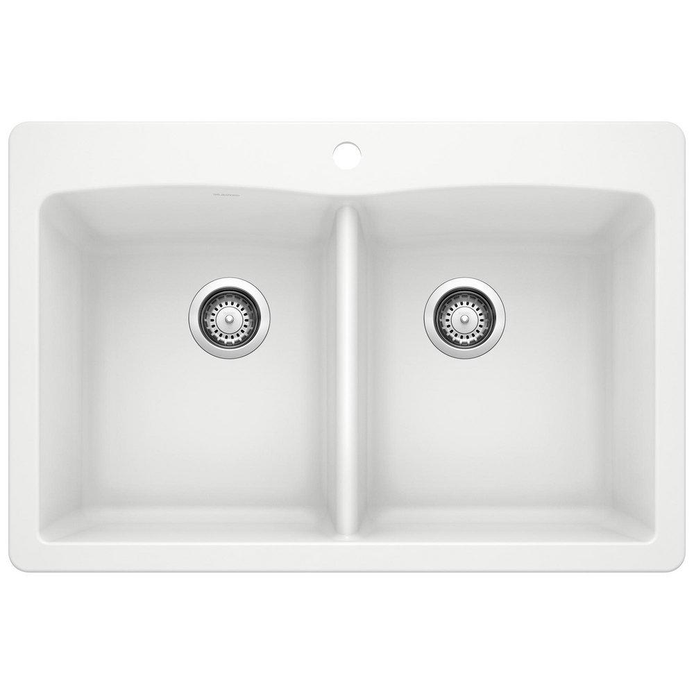 BLANCO White 33 x 22 in. 1 Hole Composite Double Bowl Dual Mount Kitchen Sink 