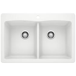 33 in. Dual Mount Silgranit Double Bowl Kitchen Sink in White
