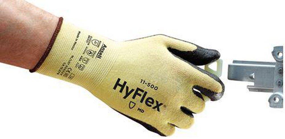 Ansell Occupational Healthcare Black Palm Coated Kevlar&reg; and Lycra&reg; Lining, Foam, Rubber and Plastic Reusable Safety Gloves in Black and Yellow 