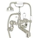 Three Handle Wall Mount Tub Filler with Handshower in Polished Nickel