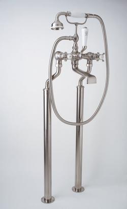 Two Cross Handle Floor Mount Filler in Polished Nickel Trim Only