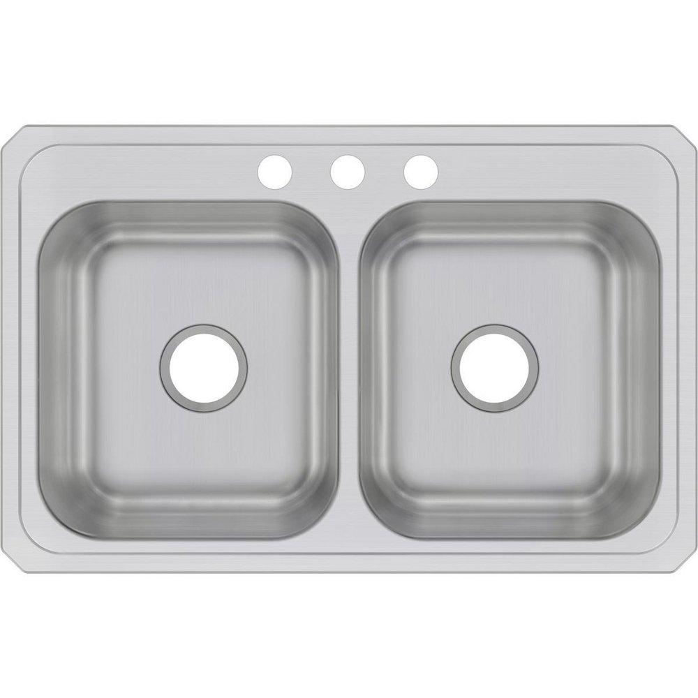 Elkay Brushed Satin 33 x 21-1/4 in. Stainless Steel Double Bowl Drop-in Kitchen Sink in Brushed Satin 