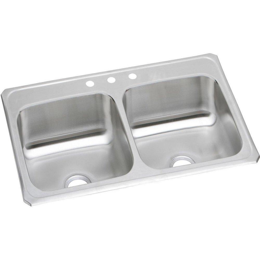 Elkay Brushed Satin 33 x 21-1/4 in. Stainless Steel Double Bowl Drop-in Kitchen Sink in Brushed Satin 