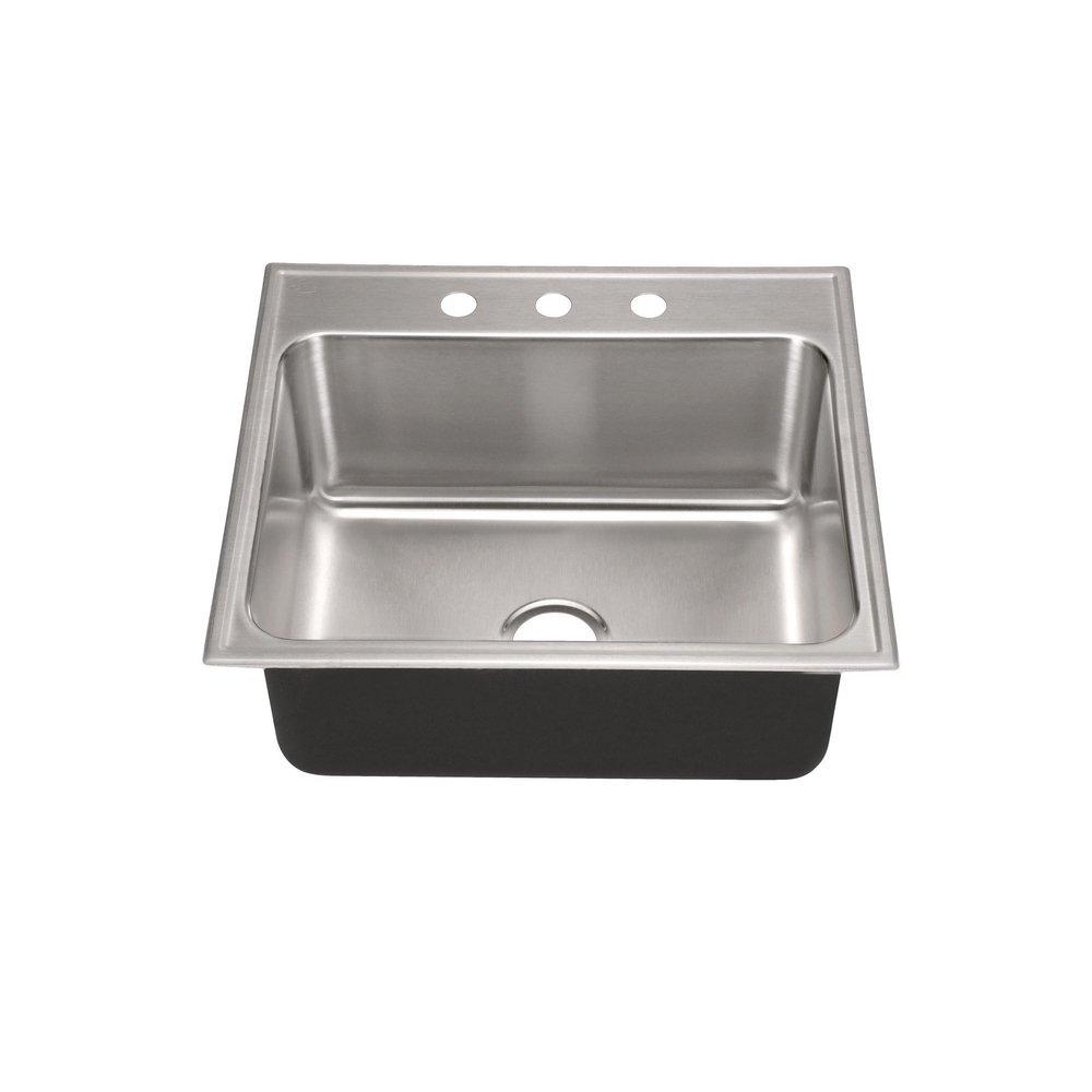 Just Manufacturing Brushed Steel 25 x 22 in. Stainless Steel Single Bowl Drop-in Kitchen Sink in No. 4 