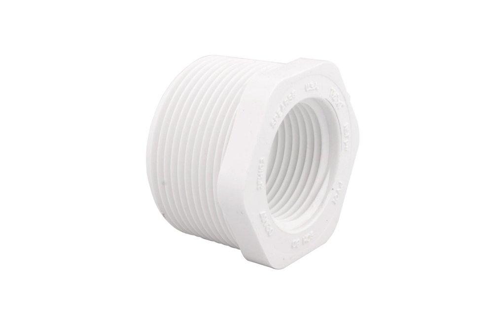 White PVC Schedule 40 Male x Female Threaded Bushing 