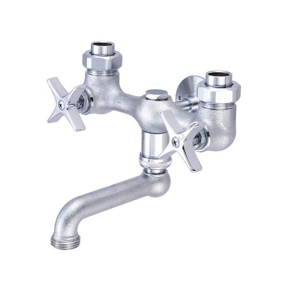 Central Brass Rough Chrome Laundry Faucet with Double Arm Handle 