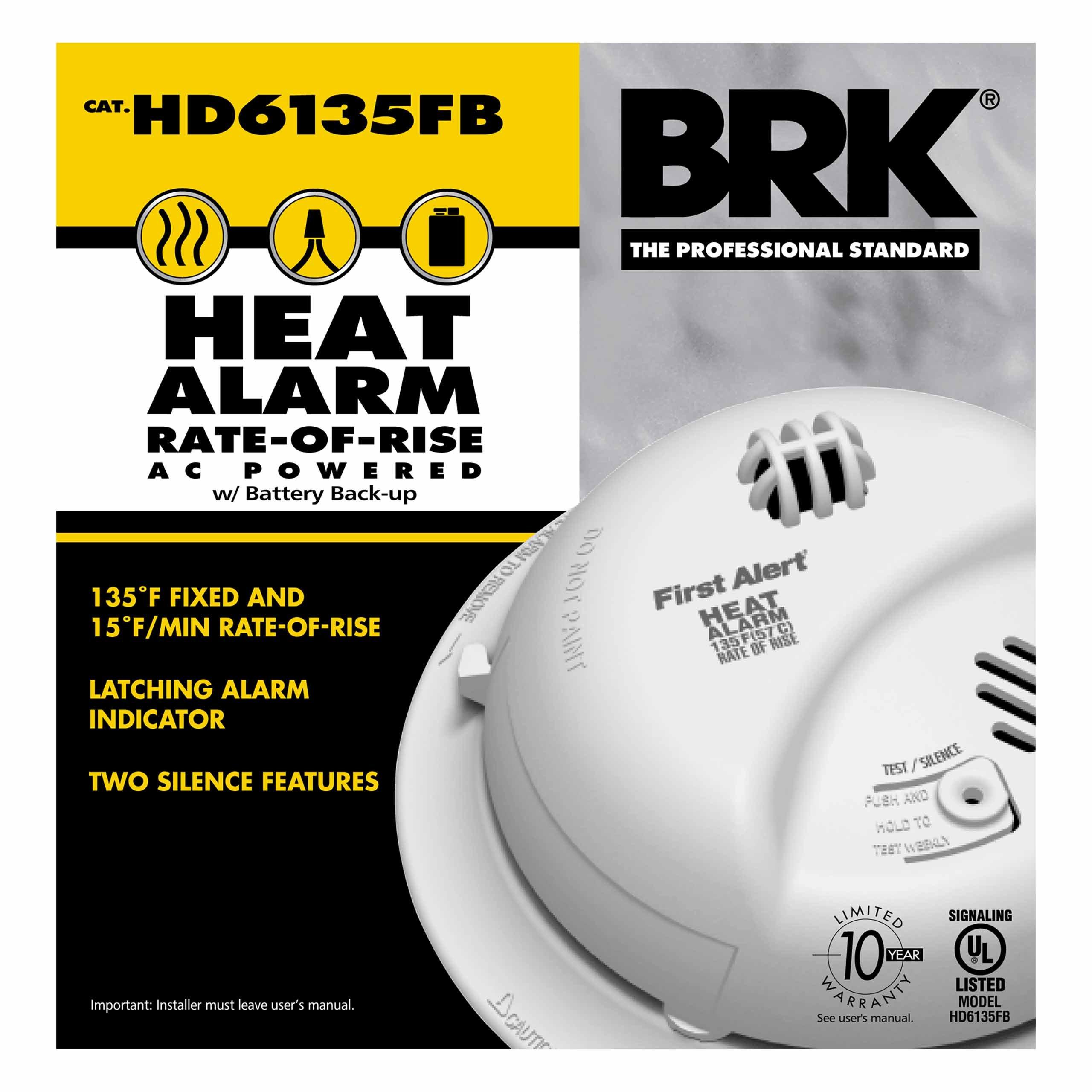 BRK Electronics White AC/DC Heater Alarm with 9V Battery 