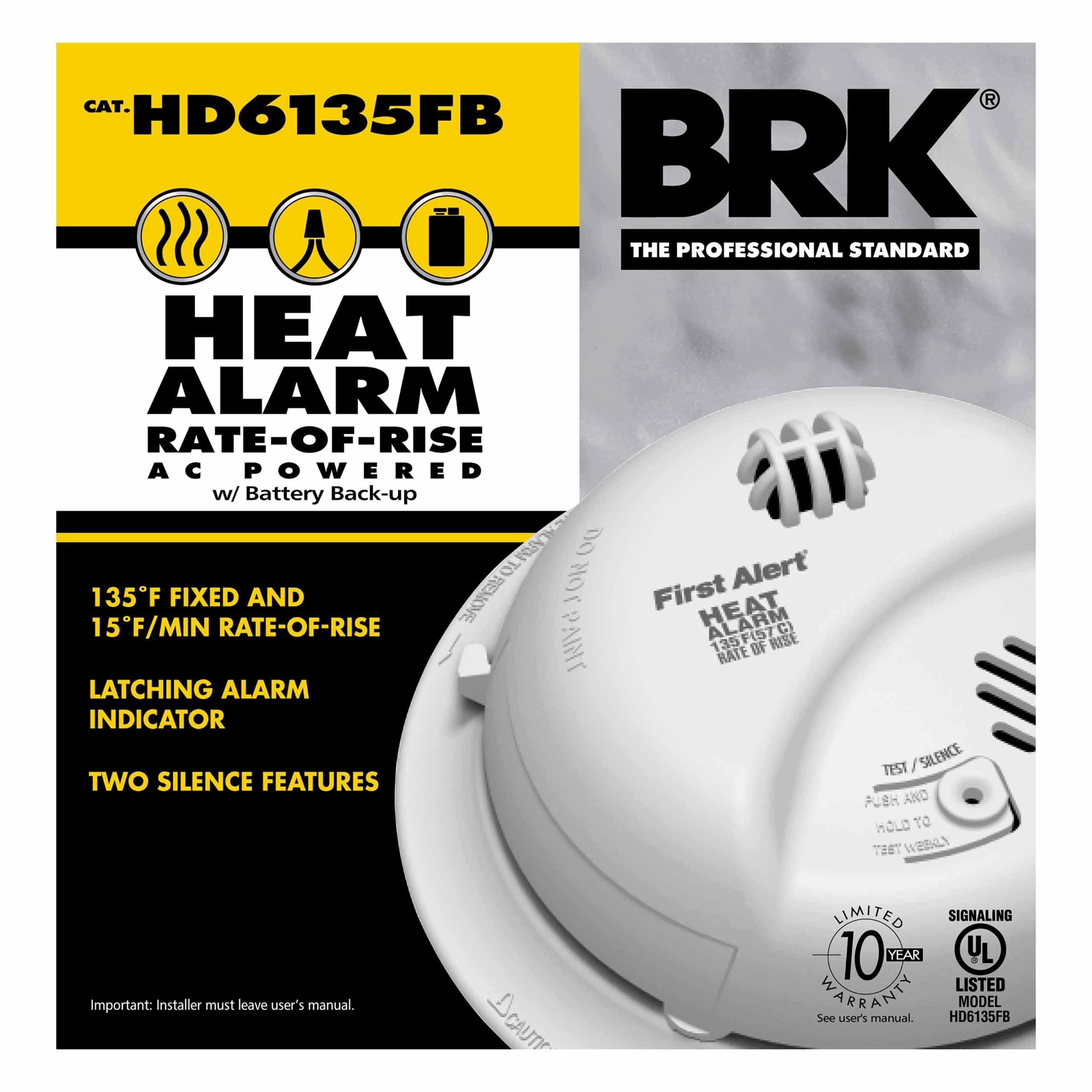 BRK Electronics White AC/DC Heater Alarm with 9V Battery 