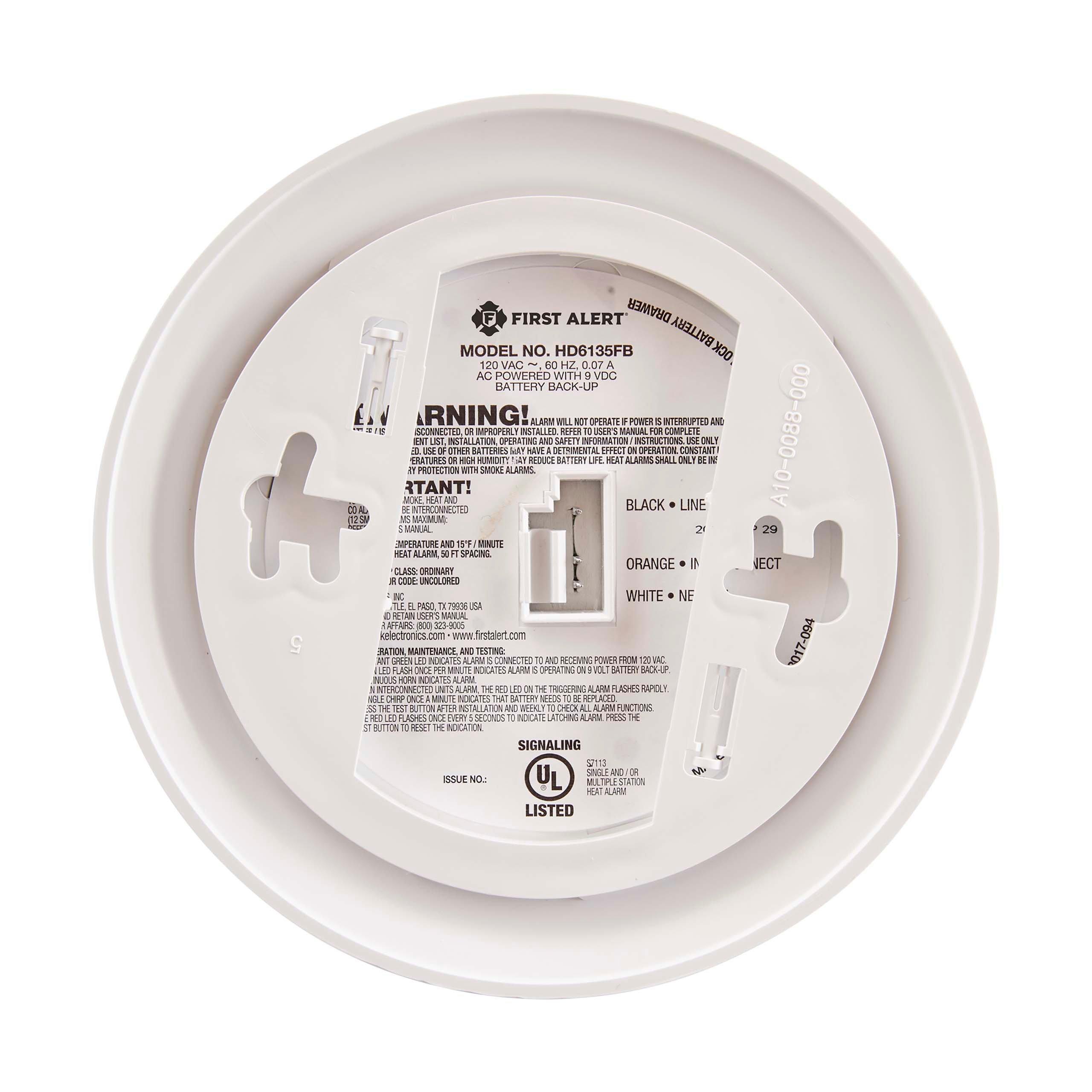 BRK Electronics White AC/DC Heater Alarm with 9V Battery 