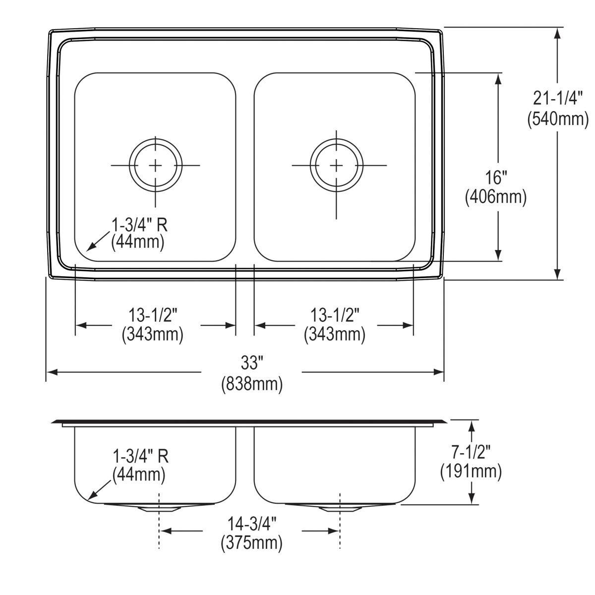 Elkay Brushed Satin 33 x 21-1/4 in. Stainless Steel Double Bowl Drop-in Kitchen Sink in Brushed Satin 