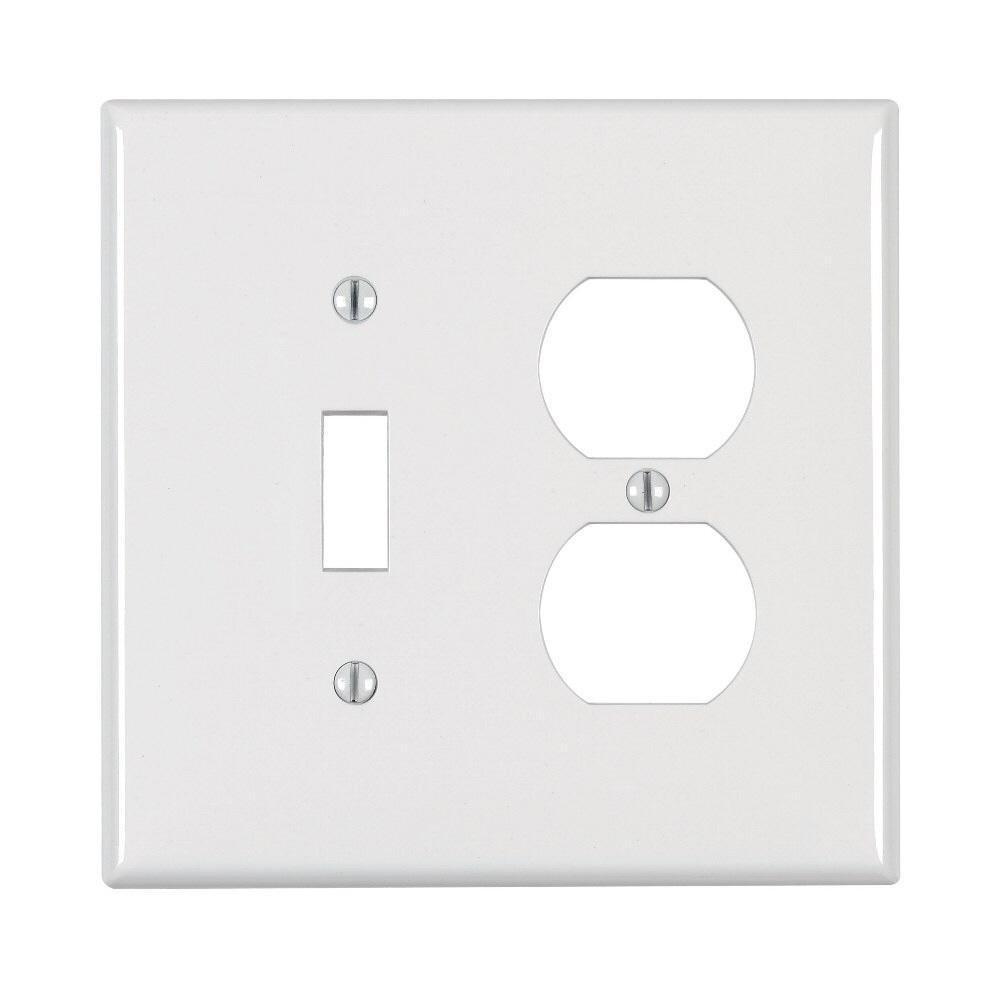 LEVITON White 2-Gang 1-Toggle 1-Duplex Thermoplastic Nylon Wall Plate 