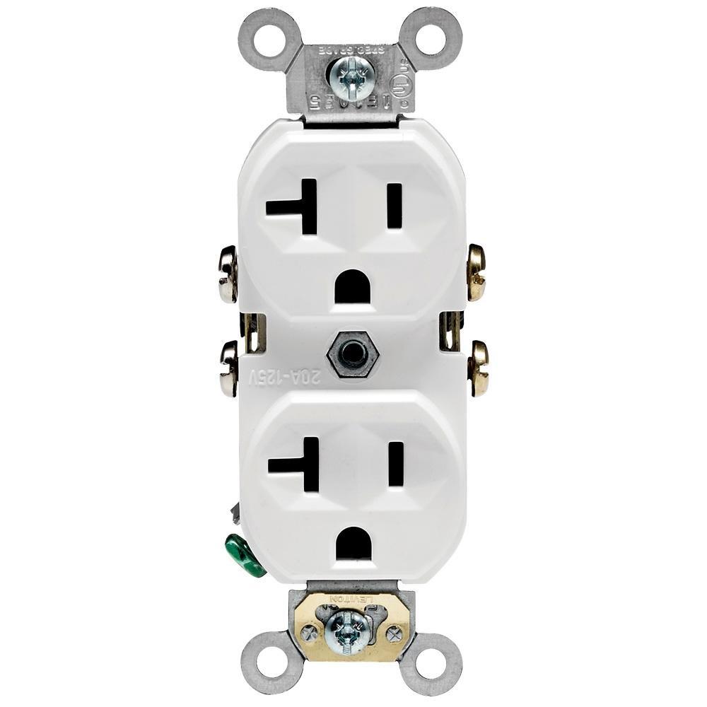 LEVITON White 20A 125V Straight Blade Duplex Receptacle 