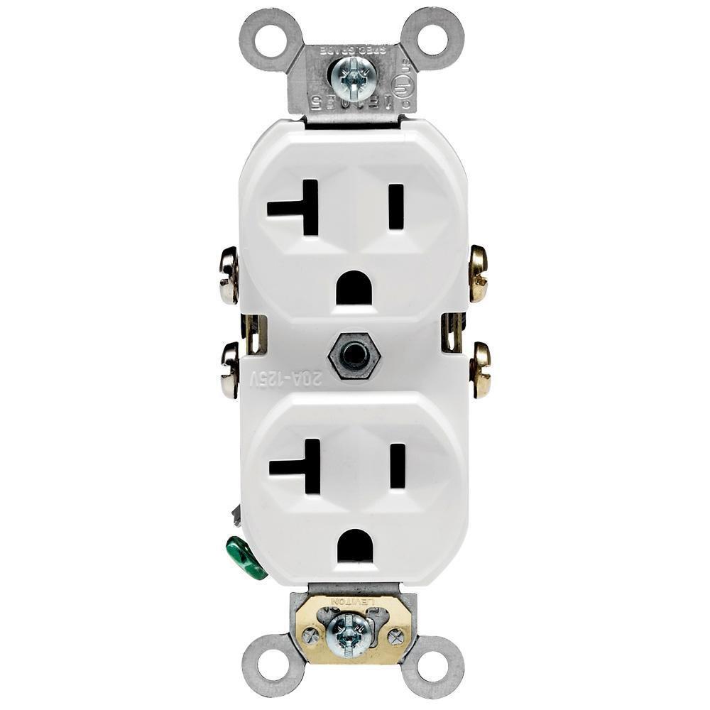 LEVITON White 20A 125V Straight Blade Duplex Receptacle 