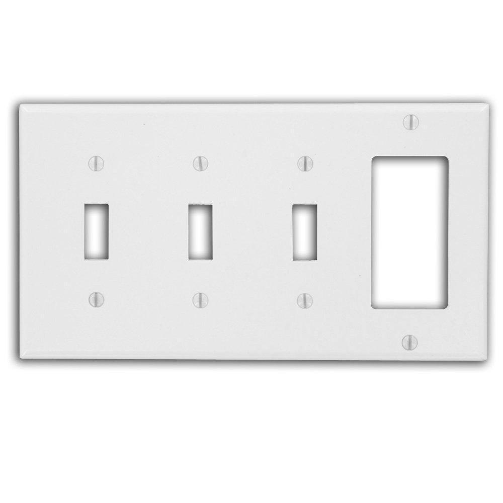 LEVITON White 4-Gang 3-Toggle Combined Switch Wall Plate 