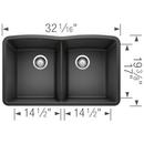 BLANCO Anthracite 32 x 19-1/4 in. No Hole Composite Double Bowl Undermount Kitchen Sink 