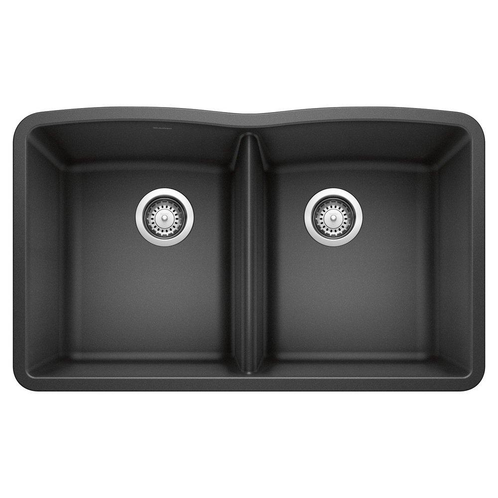 BLANCO Anthracite 32 x 19-1/4 in. No Hole Composite Double Bowl Undermount Kitchen Sink 