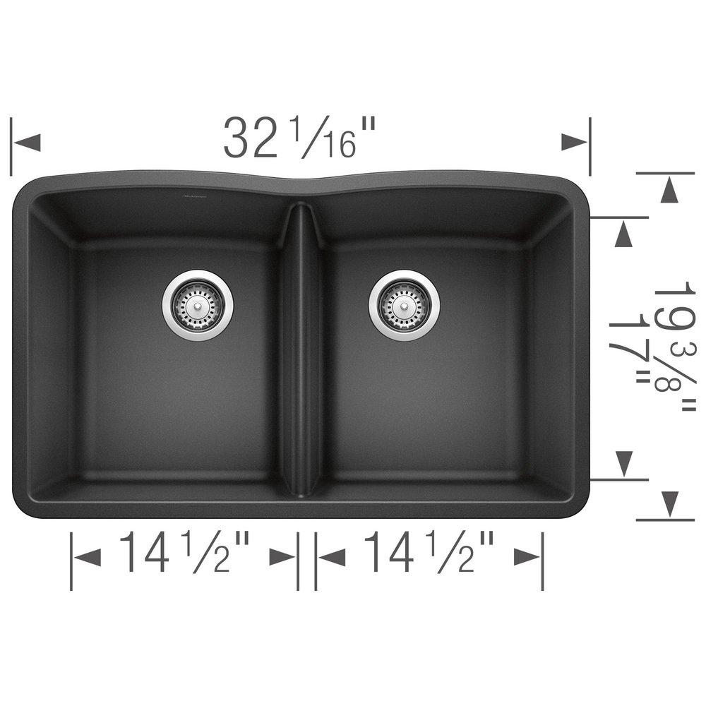 BLANCO Anthracite 32 x 19-1/4 in. No Hole Composite Double Bowl Undermount Kitchen Sink 
