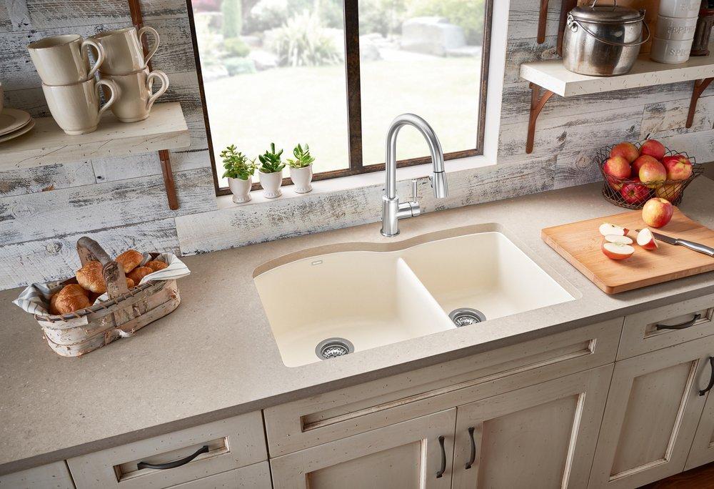 BLANCO Biscuit 32 x 20-27/32 in. No Hole Composite Double Bowl Undermount Kitchen Sink 