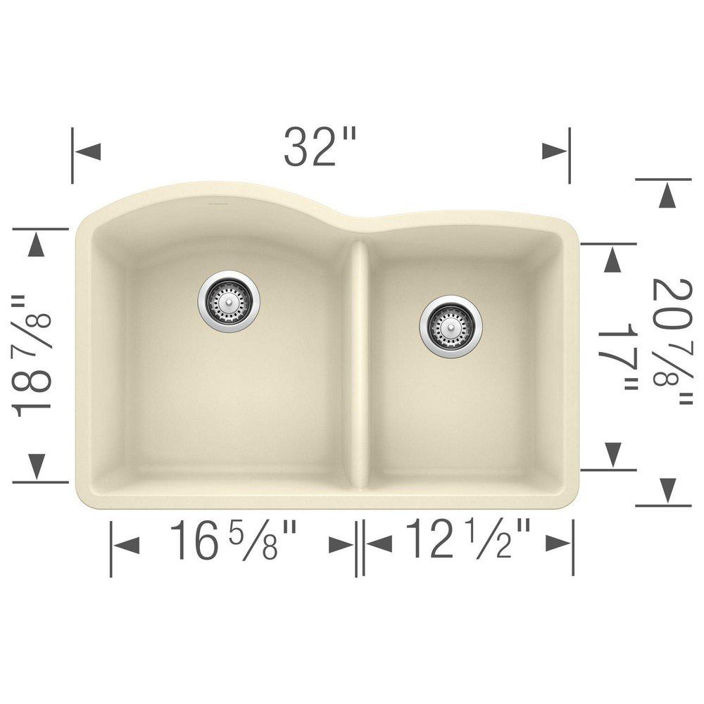 BLANCO Biscuit 32 x 20-27/32 in. No Hole Composite Double Bowl Undermount Kitchen Sink 