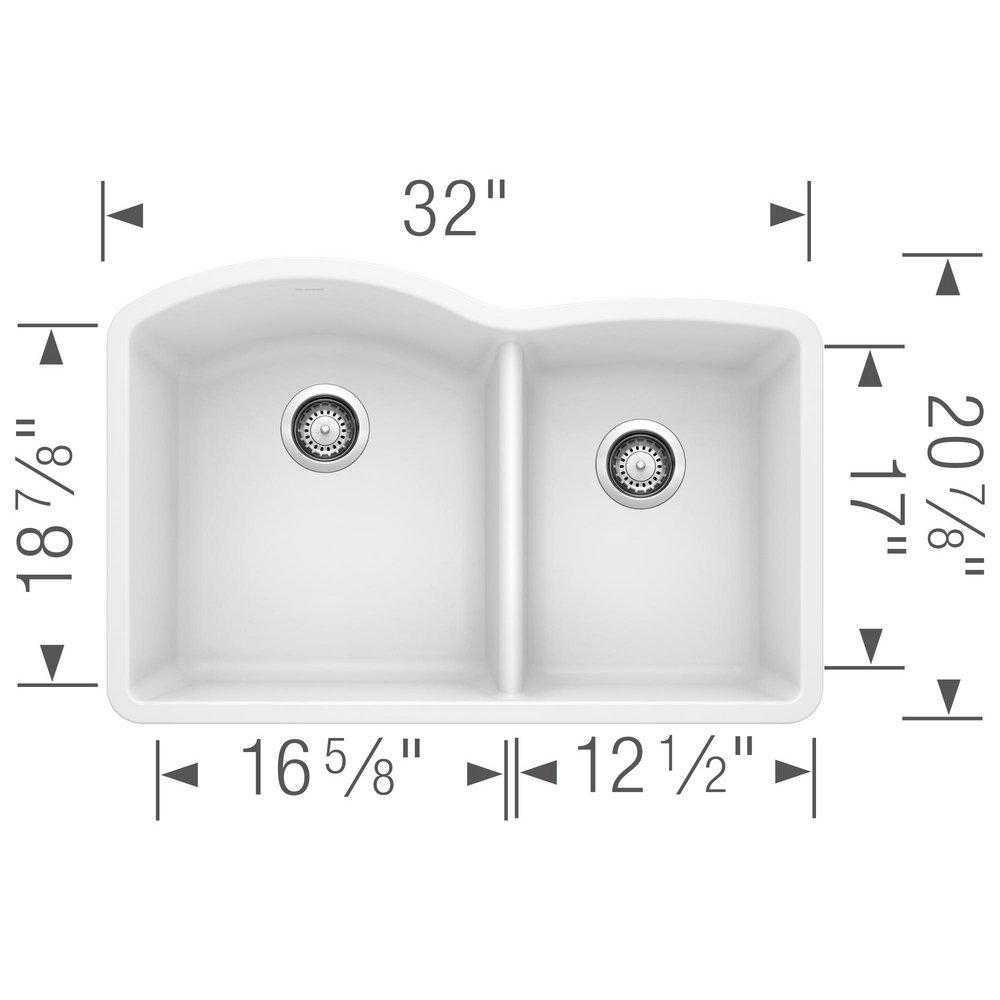 BLANCO White 32 x 20-27/32 in. No Hole Composite Double Bowl Undermount Kitchen Sink 