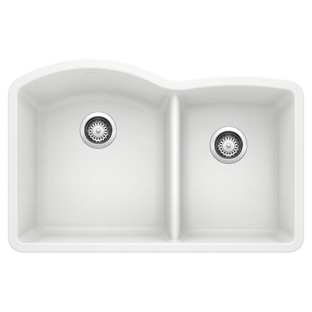 BLANCO White 32 x 20-27/32 in. No Hole Composite Double Bowl Undermount Kitchen Sink 