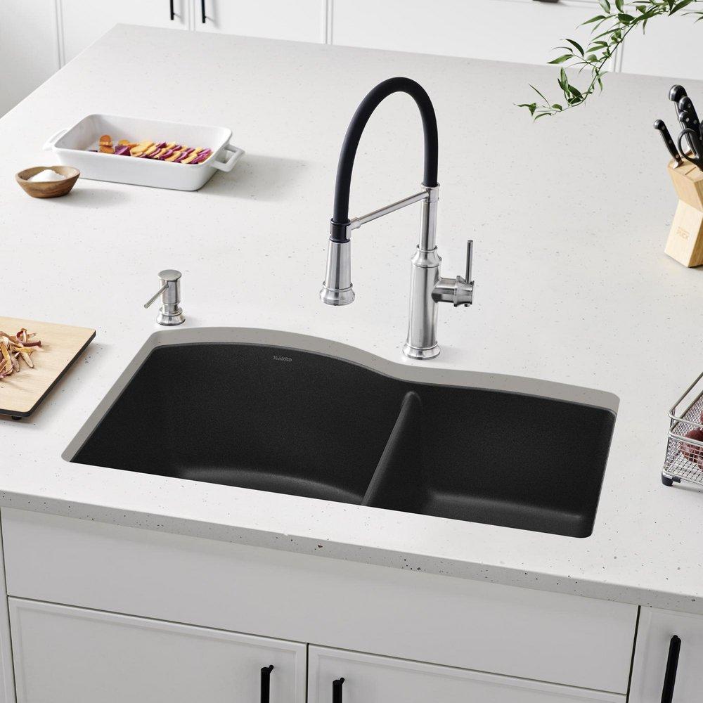 BLANCO Anthracite 32 x 20-27/32 in. No Hole Composite Double Bowl Undermount Kitchen Sink 