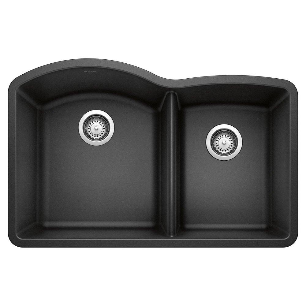BLANCO Anthracite 32 x 20-27/32 in. No Hole Composite Double Bowl Undermount Kitchen Sink 