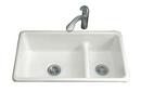 KOHLER Sea Salt&trade; 33 x 18-3/4 in. No Hole Cast Iron Double Bowl Dual Mount Kitchen Sink 