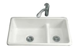 33 in. Dual Mount Cast Iron Double Bowl Kitchen Sink in Sea Salt&trade;