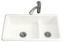 33 x 18-3/4 in. No Hole Cast Iron Double Bowl Drop-In/Undermount Kitchen Sink with Smart Divide in White