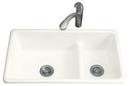 33 in. Dual Mount Cast Iron Double Bowl Kitchen Sink in White