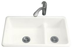 33 in. Dual Mount Cast Iron Double Bowl Kitchen Sink in White