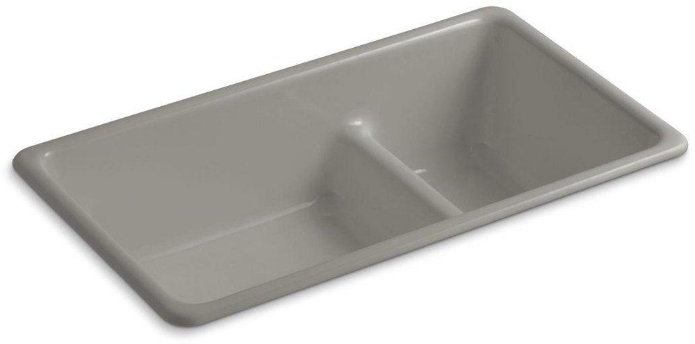 KOHLER Cashmere 33 x 18-3/4 in. No Hole Cast Iron Double Bowl Dual Mount Kitchen Sink 