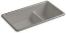 KOHLER Cashmere 33 x 18-3/4 in. No Hole Cast Iron Double Bowl Dual Mount Kitchen Sink 