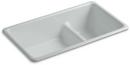 KOHLER Ice&trade; Grey 33 x 18-3/4 in. No Hole Cast Iron Double Bowl Dual Mount Kitchen Sink 