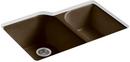 33 x 22 in. 4 Hole Cast Iron Double Bowl Undermount Kitchen Sink in Black 'n Tan