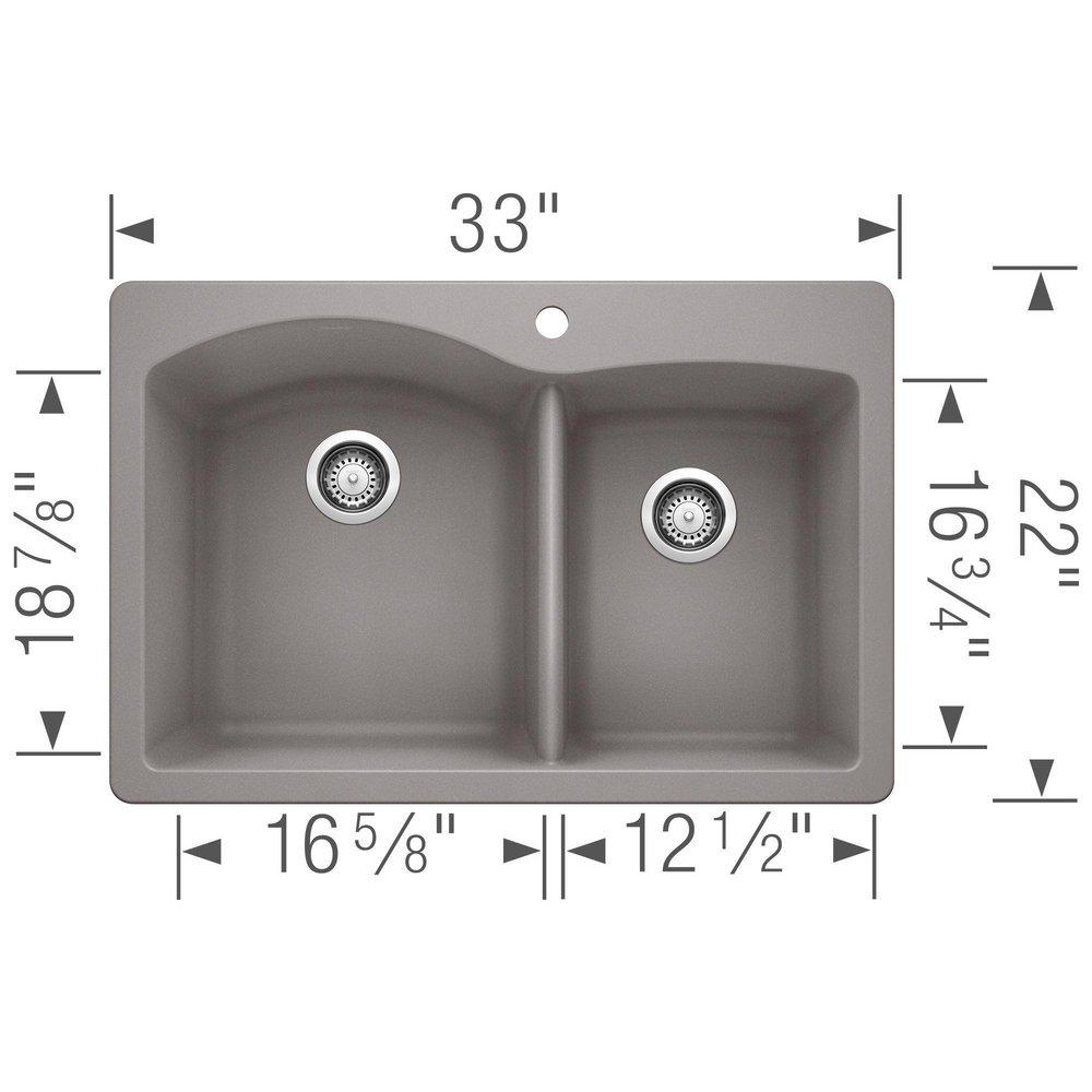 BLANCO Metallic Grey 33 x 22 in. 1 Hole Composite Double Bowl Dual Mount Kitchen Sink 