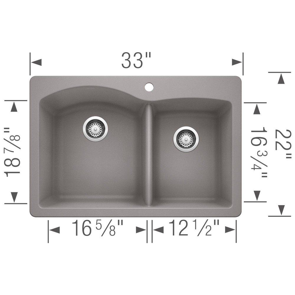 BLANCO Metallic Grey 33 x 22 in. 1 Hole Composite Double Bowl Dual Mount Kitchen Sink 