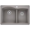 33 x 22 in. 1 Hole Composite Double Bowl Dual Mount Kitchen Sink in Metallic Grey