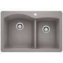 BLANCO Metallic Grey 33 x 22 in. 1 Hole Composite Double Bowl Dual Mount Kitchen Sink 